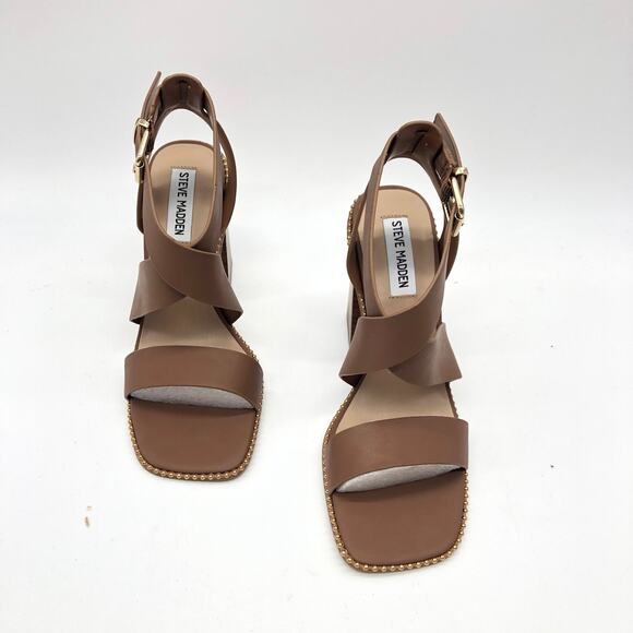 Steve Madden Womens Lighten Platform Sandal Leather Buckle Cognac 7 New - Picture 8 of 10